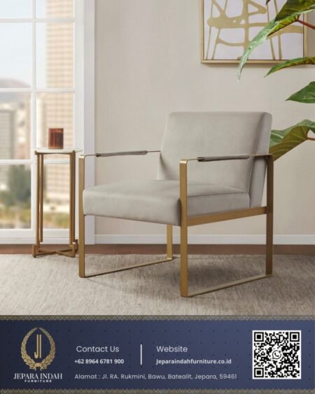 Kursi Tamu Minimalis Modern Greige Stainless Emas Light Grey