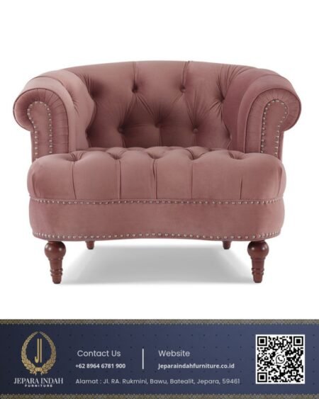 Kursi Tamu Sofa Single Seater Vintage Classic Dusty Rose
