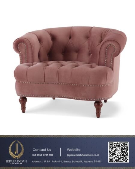 Kursi Tamu Sofa Single Seater Vintage Classic Dusty Rose