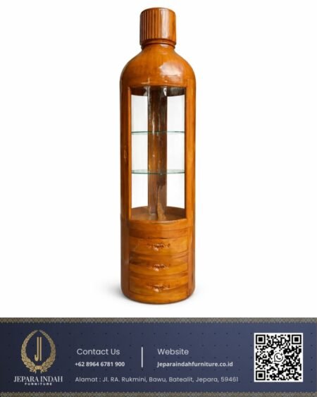 Lemari Display Hias Botol Kayu Jati Jepara