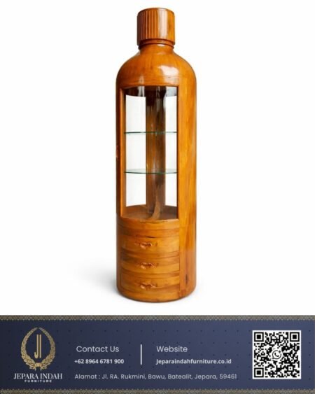 Lemari Display Hias Botol Kayu Jati Jepara