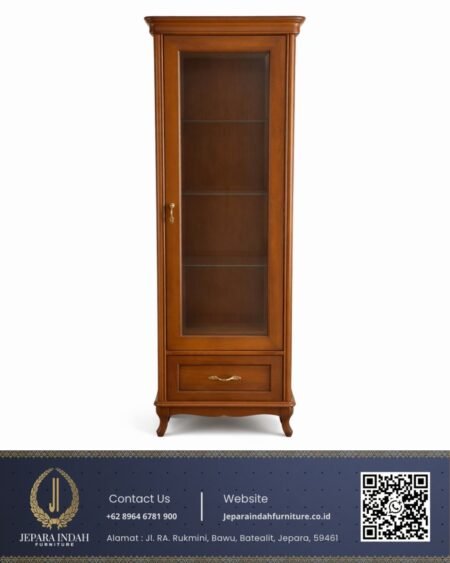 Lemari Hias Kaca Minimalis 1 Pintu Kayu Jati Perhutani
