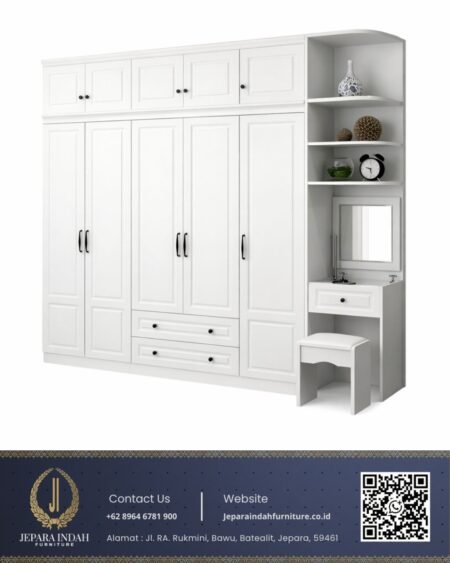 Lemari Pakaian Mewah Style Modern Vanity Classic Duco White