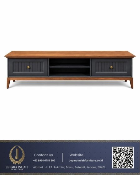 Meja TV Minimalis Mid Century Warna Kayu Natural
