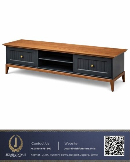 Meja TV Minimalis Mid Century Warna Kayu Natural