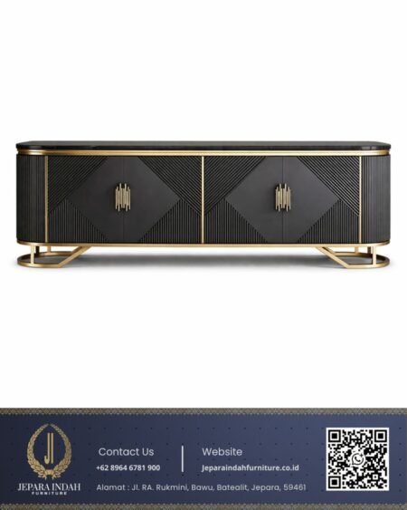 Meja TV Modern Luxury Marmer Hitam Kaki Gold Stainless