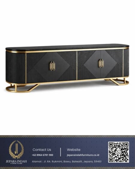 Meja TV Modern Luxury Marmer Hitam Kaki Gold Stainless