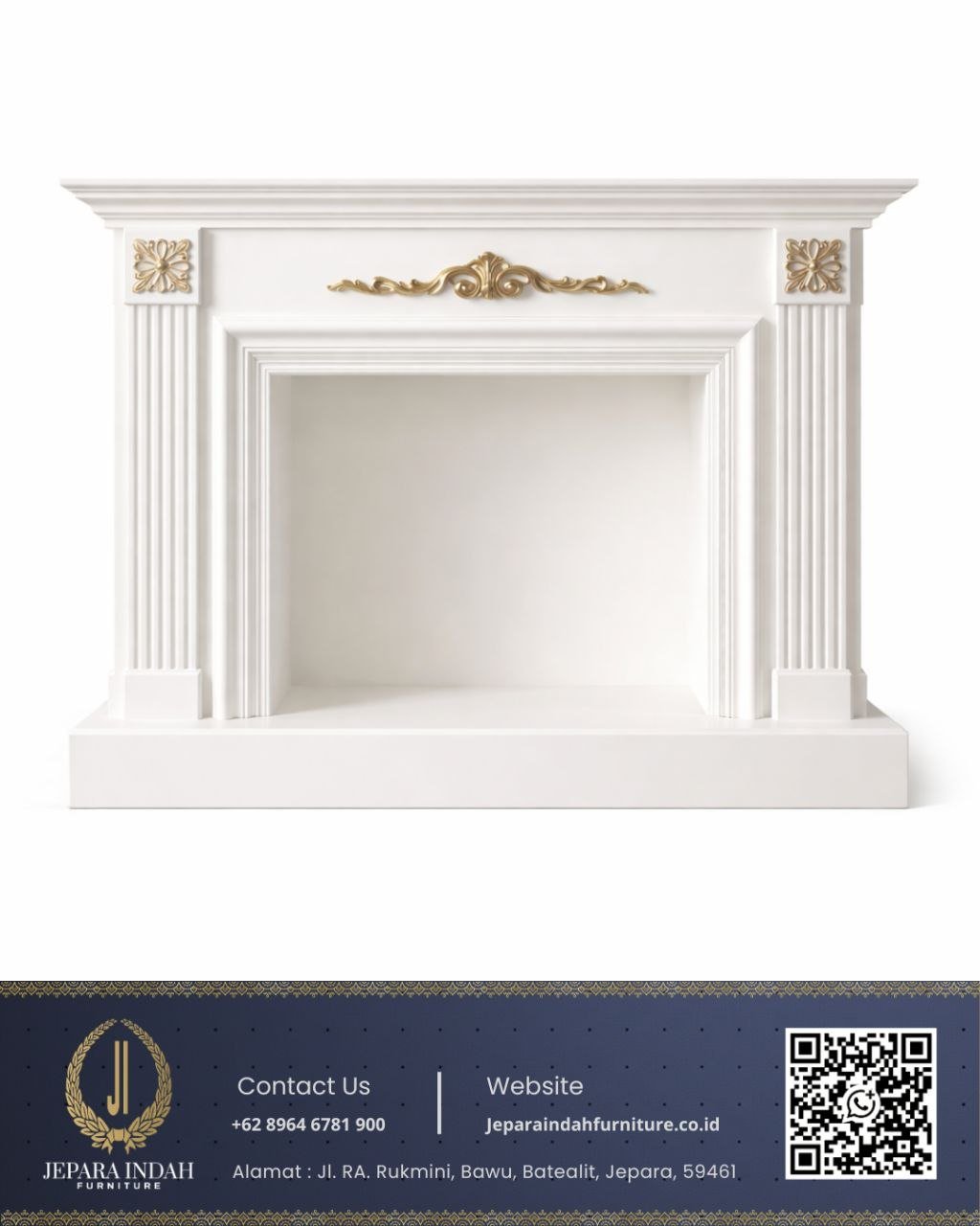 Perapian Buatan Klasik White Gold Fireplace Jepara