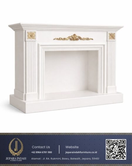 Perapian Buatan Klasik White Gold Fireplace Jepara