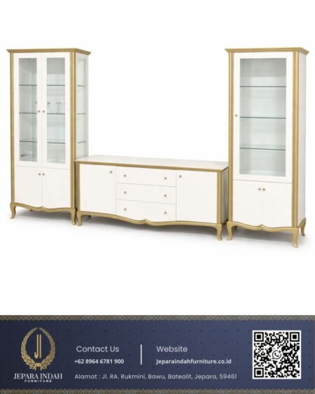 Set Bufet TV Modern Klasik Duco White Gold