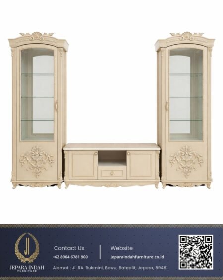 Set Lemari Pajangan Kaca dan Meja TV Shabby Chic Anggun