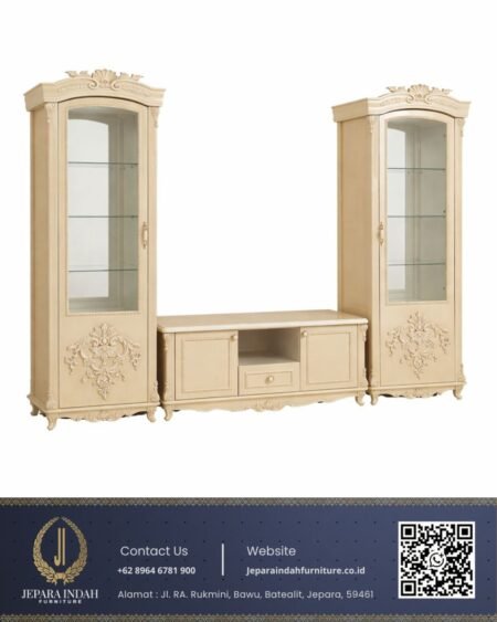 Set Lemari Pajangan Kaca dan Meja TV Shabby Chic Anggun