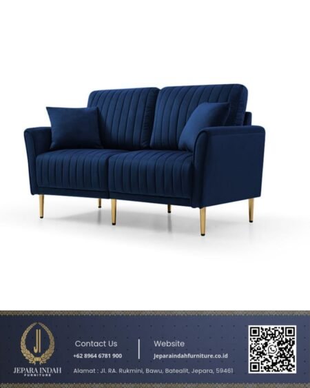 Set Sofa Ruang Tamu Minimalis Mewah Kain Beludru Biru Navy