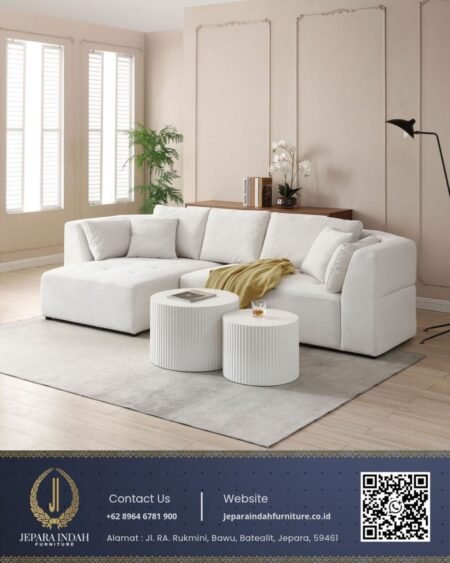 Sofa Sudut Letter L Minimalis Japandi Warm White Chaise