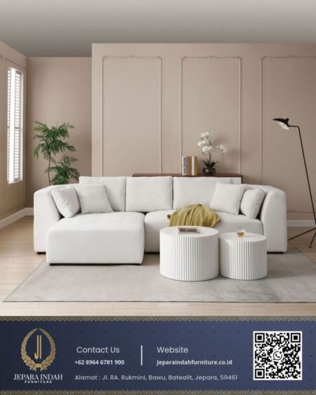 Sofa Sudut Letter L Minimalis Japandi Warm White Chaise