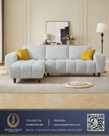 Sofa Sudut Minimalis Aesthetic Style Scandinavian Light Grey