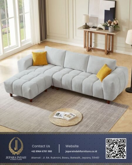 Sofa Sudut Minimalis Aesthetic Style Scandinavian Light Grey