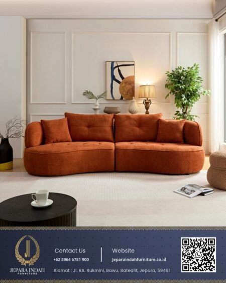 Sofa Tamu Desain Japandi Orange Terracotta Elegan