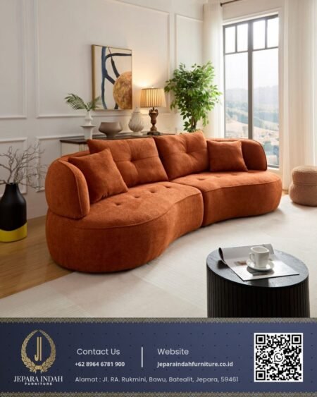 Sofa Tamu Desain Japandi Orange Terracotta Elegan