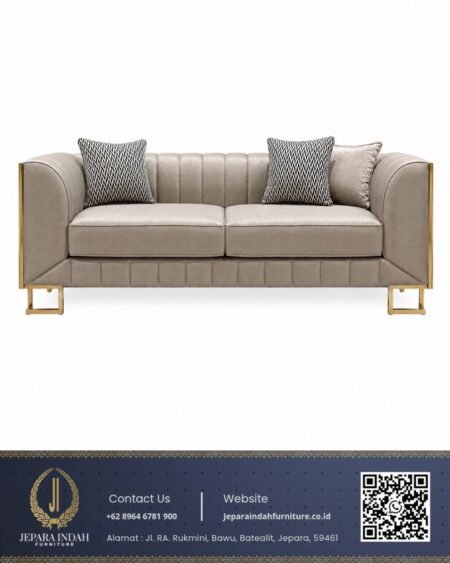 Sofa Tamu Minimalis Stainless Mewah Channel Tufted Taupe