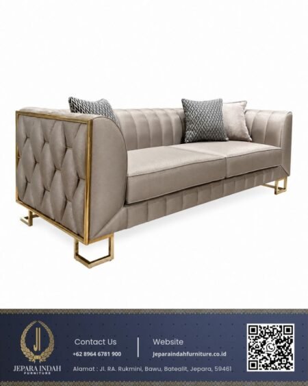 Sofa Tamu Minimalis Stainless Mewah Channel Tufted Taupe