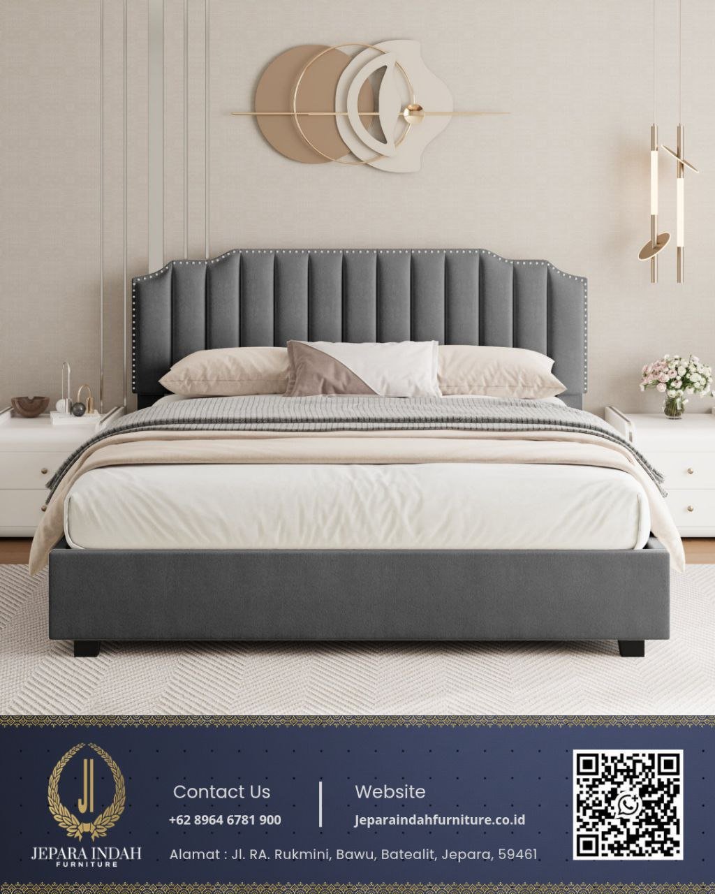 Tempat Tidur Minimalis Aesthetic Modern Upholstered Frame Grey